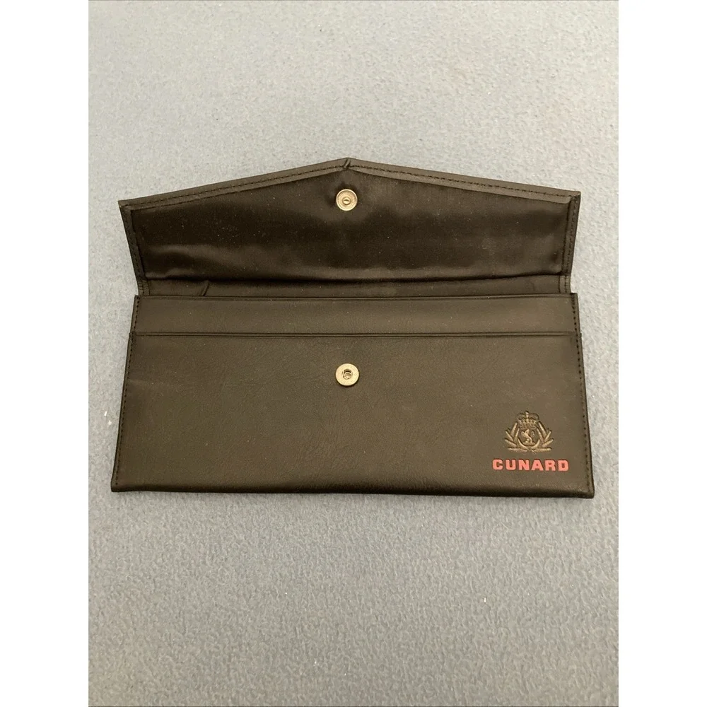 Cunard Shipping Black Faux Leather Travel Wallet Organizer for Tickets, Cash ETC
